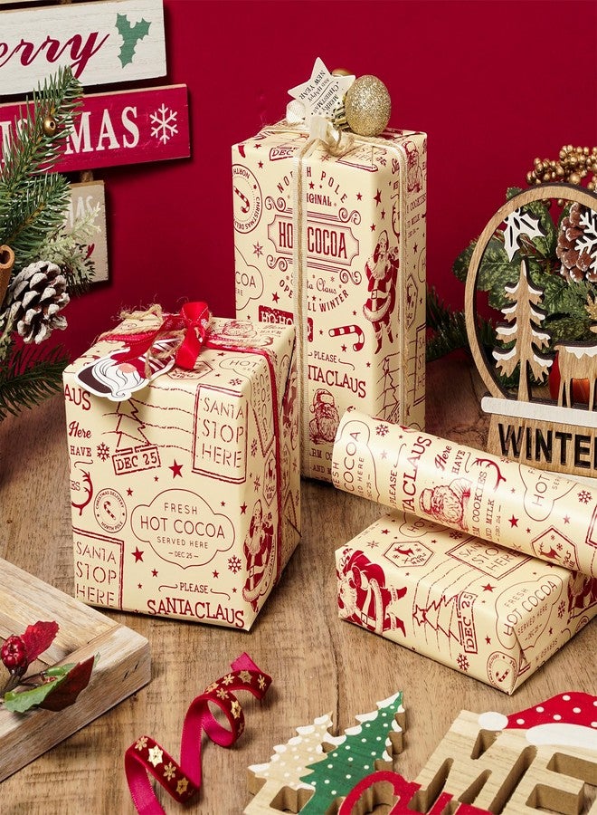 LeZakaa Vintage Christmas Wrapping Paper Roll, Vintage Newspaper Style Santa Claus, Hot Cocoa Nostalgic Design Cream Red Retro Holiday Party Gift Wrap, DIY Crafts, Mini Roll 17in x 16.4 Ft - Image 3